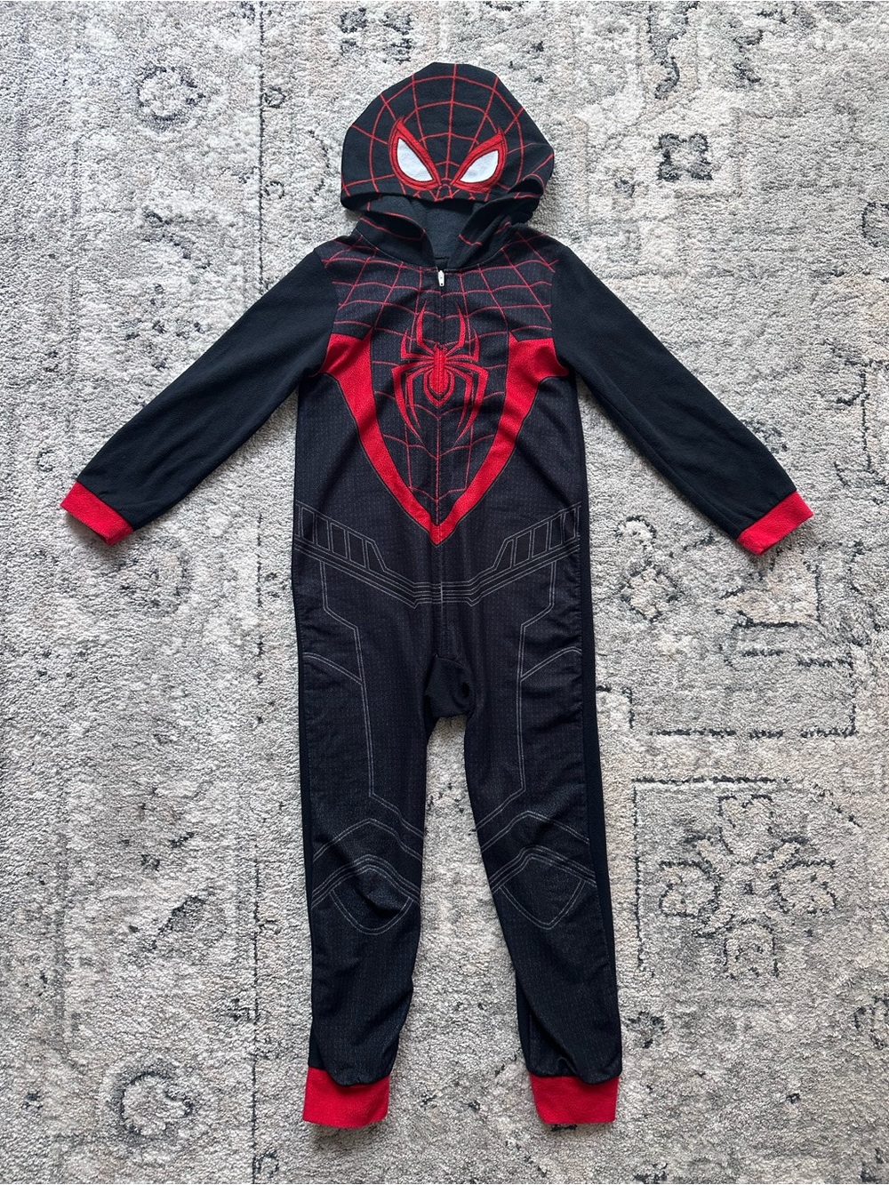 Kids Marvel Spider Man Miles Morales One Piece Hooded Union Suit Size S